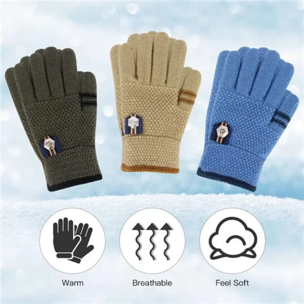 Kids Winter Gloves for Boys, 3 Pairs Children Thermal Knitted Mittens